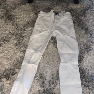 White ripped jeans high rise super skinny